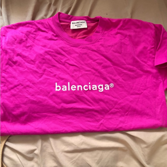Balenciaga Fuchsia Tee with Logo - Picture 1 of 6